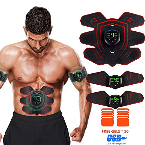 Electroestimulador Muscular Abdominales Masajeador Eléctrico Cinturón, EMS Estimulador Abdomen / Brazo / Piernas / Cintura Entrenador Muscular, USB Recargable, 9 Niveles de Intensidad (Hombre / Mujer)