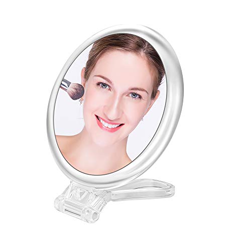 Espejo de mano compacto plegable / Espejo de maquillaje de sobremesa con dos lados de aumento 15X y True View / Espejo de viaje redondo de 12,7 cm