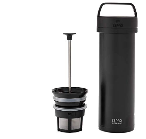 ESPRO Genérico - Cafetera de viaje (ultraligera, con función térmica, acero inoxidable, 475 ml), color negro