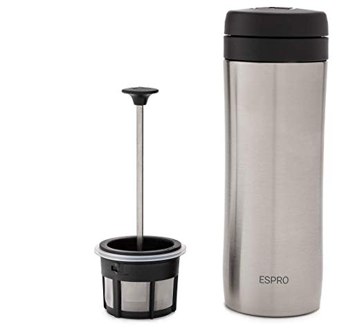 ESPRO® Travel Press con Filtro de café, Acero Inoxidable, Acero Inoxidable, 7.2 x 7.2 x 20.4 cm