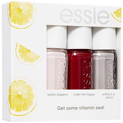 Essie - Get Some Vitamin Sea, Cofre de 3 Mini Pintauñas, Tonos Ballet Slippers, Maki me Happy y Without a Stitch - 3x5 ml, Total 15 ml