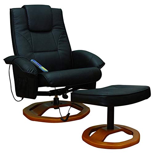 Estink Sillón de masaje con calefacción, reposapiés y reposapiés, sillón relax de piel sintética, 76 x 70 x 97 cm, color negro