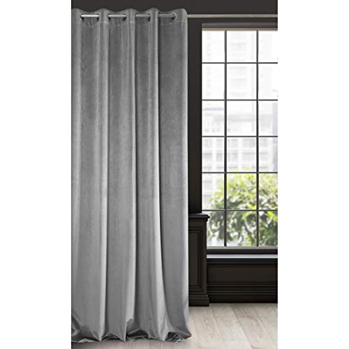 Eurofirany Cortina de Terciopelo Gris Acero, 1 Unidad, Suave, 10 Ojales, Elegante,, glamuroso, Dormitorio, salón, salón, Tela, 140 x 250 cm