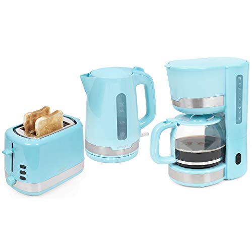 Exquisit Juego de desayuno FS 7101 PBl 2 rebanadas, tostadora | hervidor de agua | hervidor de agua | cafetera automática | azul pastel