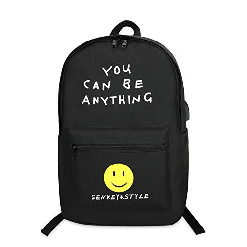 FANDARE Unisexo Mochila, Hombres/Mujeres Bolsos Escolares, Adolescente Daypack con USB, Viaje Mochilas Tipo Casual Poliéster Negro a