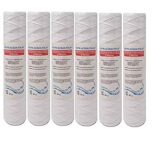 Filtri Acqua Italia Cartucho de filtro de hilo enrollado 10 pulgadas Micron 5 polipropileno sedimentos, juego de 6 unidades