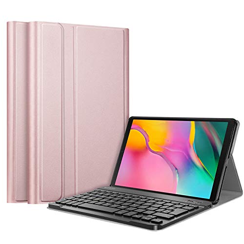 Fintie Funda con Teclado Español Ñ para Samsung Galaxy Tab A 10.1 2019 (SM-T510/T515) - Carcasa con Soporte y Teclado Bluetooth Inalámbrico Magnético Desmontable, Oro Rosa