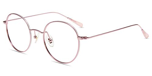 Firmoo Gafas Luz Azul Mujer Hombre, Gafas Filtro Antifatiga Anti-luz Azul y contra UV400 Ordenador Gaming PC de Gafas Montura de Metal Moda, Y8059 Rosa Blanco