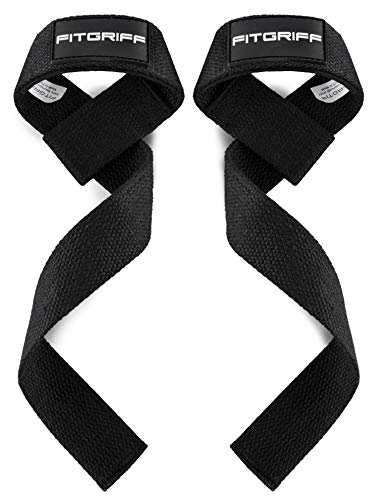 Fitgriff® Straps Powerlifting, Levantamiento de Pesas, Agarres para Gym, Agarraderas Gimnasio, Peso Muerto - Lifting Straps - Mujeres y Hombres - Black