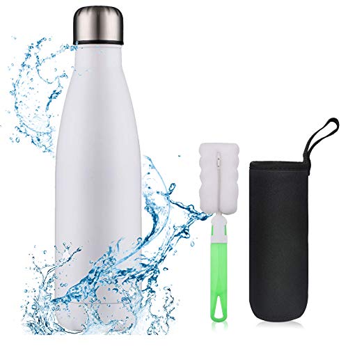 flintronic Botella Termica, 500ML Botella de Agua de Acero Inoxidable, Aislamiento de Vacío de Doble Pared, Botellas de Frío/Caliente Sin BPA & Eco Friendly, con 1 Portavasos y 1 Cepillo