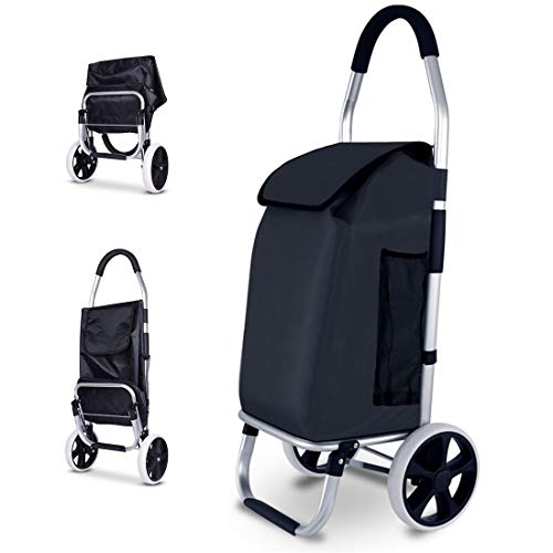 FLM Carrito de Aluminio Plegable Resistente - Carrito de Compra con Bolsa Desmontable con 2 Ruedas Gran Capacidad 42L,Negro