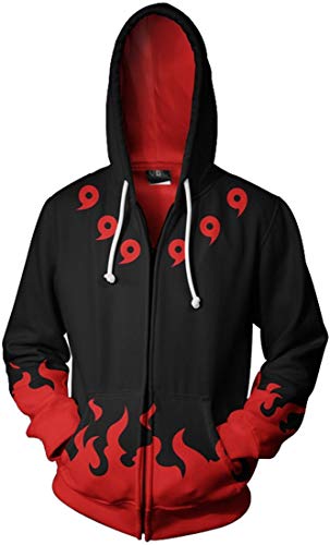 FLYCHEN Hombre Chaquetas Naruto Sudadera Ninjutsu Estampado 3D Uchiha sasukeUzumaki Naruto - Rojo Coma 01 - L