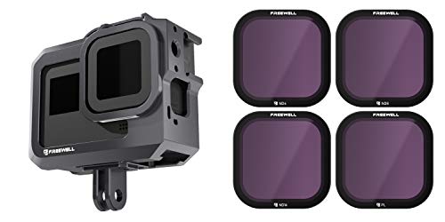 Freewell Día estándar - Serie 4K - Paquete de 4 unidades ND4, ND8, ND16, PL Filters/Jaula protectora de metal compatible con Hero8 Negro