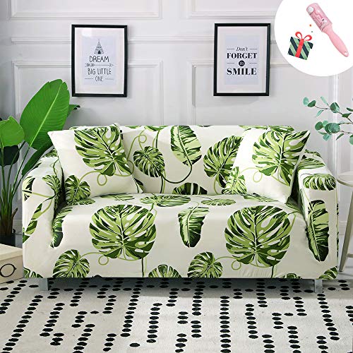 Funda Sofá de 3 plazas Universal Estiramiento, Morbuy Nórdico Cubierta de Sofá Cubre Sofá Funda Furniture Protector Antideslizante Elastic Soft Sofa Couch Cover (1 plazas,Hoja Verde)