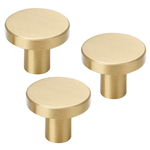 Gobesty Juego de 3 pomos de latón macizo y redondos para muebles, con 3 tornillos, para cocina, armario, cajón, puerta (2,5 x 2 cm)