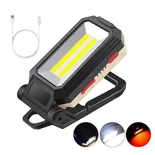 Gobesty Linterna de luz de Trabajo LED, Reflector LED de 10 W, lámpara de inspección portátil Recargable, Linterna magnética con USB para reparación de automóviles, Pesca, Camping, Senderismo