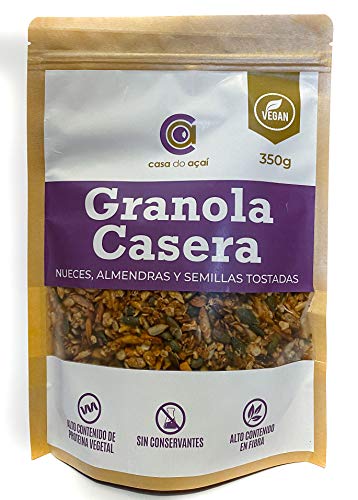 Granola Casera, Nueces, Almendras y Semillas Tostadas, 350g, Horneado en Proceso Artesanal, Alto contenido de Proteina Vegetal, Sin Conservantes, Alto contenido en Fibra Alimentaria, Apta Dieta Keto