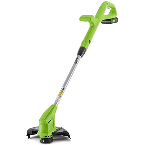 Greenworks Cortacésped inalámbrico G24LTK2 (Li-Ion 24V 25cm ancho de corte 4900rpm 1,65mm diámetro alimentación hilo automático cabezal motor giratorio e inclinable batería 2Ah y cargador)