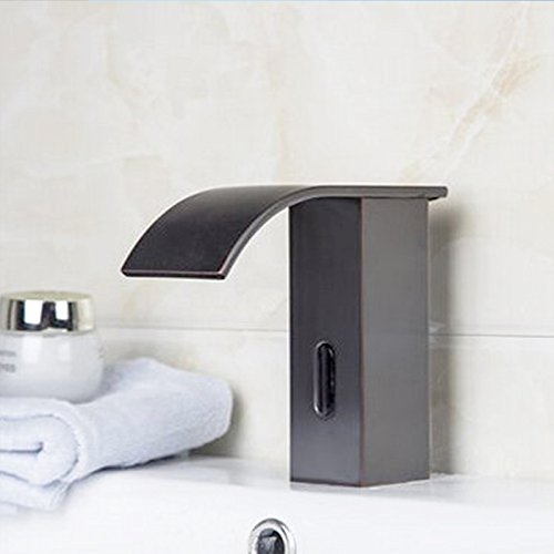 Grifos Lavabos Grifo Lavabo Cuarto De Baño Ac/Dc Batería Ahorro De Energía Agua Fría Cascada Automático Sensor Táctil De La Mano Faucet Cascada Fregadero Del Baño Faucet Negro