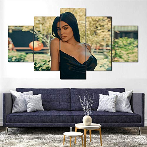 GUANGMANG Creative Gift - Lienzo decorativo de 5 paneles, diseño de Kylie Jenner, impresión de 3 unidades, 5 piezas, decoración moderna del hogar, sala de estar, dormitorio, decoración enmarcada