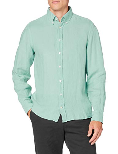 Hackett London Garment Dye Ln BS Camisa, Azul (5MKLT AQUA 5MK), 40 (Talla del fabricante: Small) para Hombre