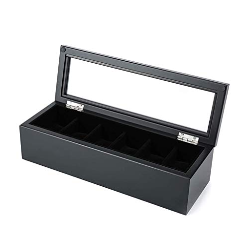 HAILIZI Caja de colección de relojes Caja de reloj for hombre del reloj de exhibición de la joyería de lujo Organizador de madera 6 del reloj del caso de almacenamiento con tapa de vidrio y amortiguad