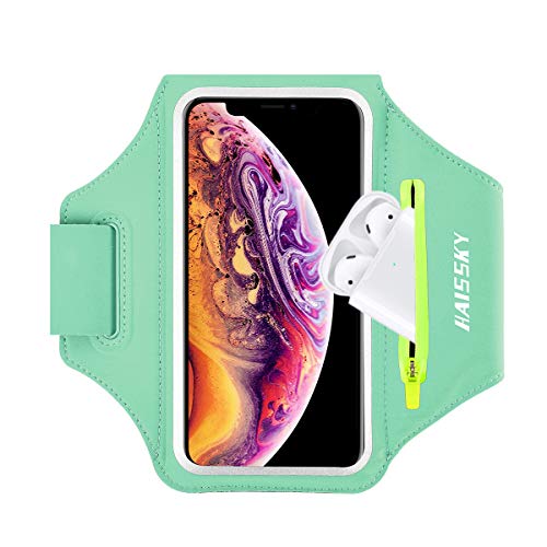 HAISSKY Brazalete para Correr con Airpods con Bolsillo con Cremallera para teléfono Celular Funda para Gimnasio Compatible con iPhone 12 Pro Max/11 Pro Max/11 Pro/XR/XS MAX para Galaxy S30/S20