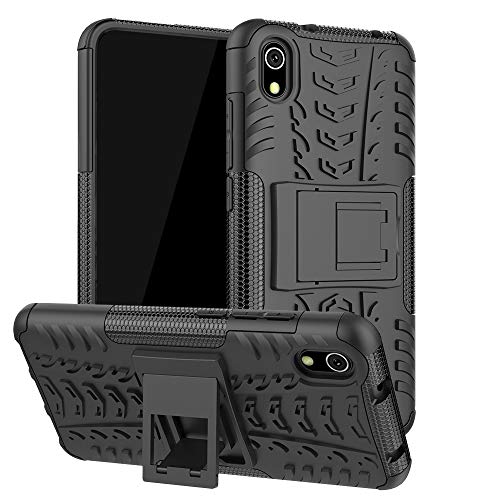 HAOTIAN Funda para Xiaomi Redmi 9AT / Redmi 9A Funda, Carcasa [Tough Armor Series] Robusta Armadura Híbrida TPU/PC, Protector Interno TPU a Prueba de Golpes + Soporte Plegable. Negro