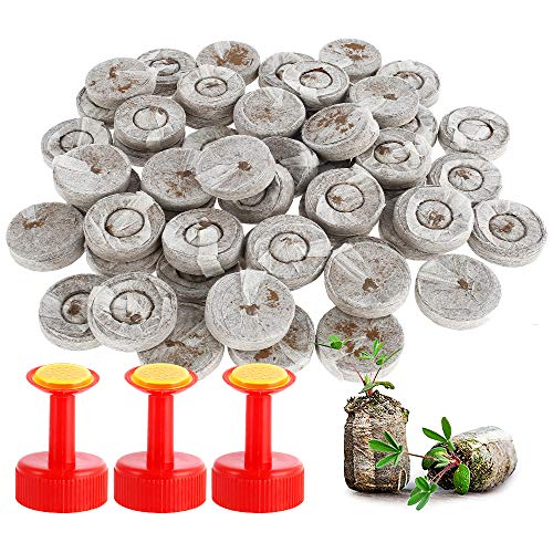 harupink 50Pcs 30/40mm Tabletas de Turba de Pellets Tapones Tacos de Turba Prensada para Cultivo Tierra de Siembra Tierra de Turba con 3 Aspersores (30mm)