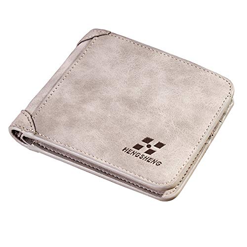 Heliansheng Cartera para Hombre Cartera Corta de Cuero Esmerilado Cartera Vertical Triple Retro Cartera multitarjeta Juvenil - Gris A-D256