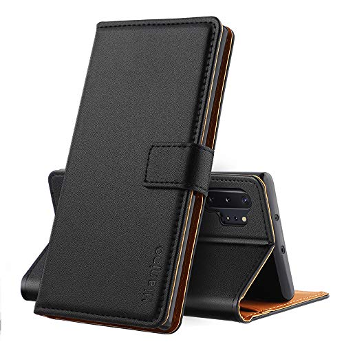 Hianjoo Funda Compatible con Samsung Galaxy Note 10 Plus, Suave PU Cuero Carcasa con Flip Case Cover, Cierre Magnético, Función de Soporte, Billetera con Tapa Tarjetas, Negro