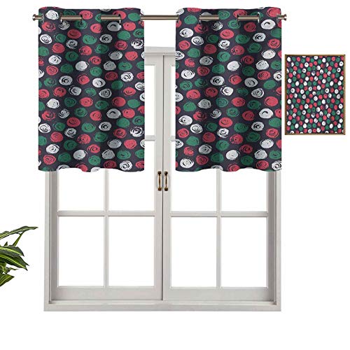 Hiiiman Cortinas cortas opacas con ojales, diseño de flores abstractas con efecto de pincel, diseño floral dibujado a mano, juego de 2, 106,7 x 91,4 cm, tamaño pequeño de media ventana para cocina