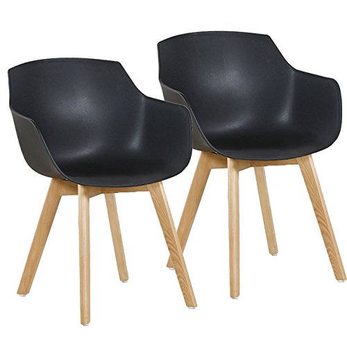 H.J WeDoo Pack de 2 Sillas de Comedor Estilo Nórdico Sillón Escandinava con Las Piernas de Madera de Haya Maciza, Dimensiones: 50 * 46 * 79cm, Negro