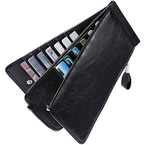 Huztencor Carteras Monederos billeteras RFID tarjeteros para Tarjetas de credito Mujer Grandes Hombre Cuero Piel Negro