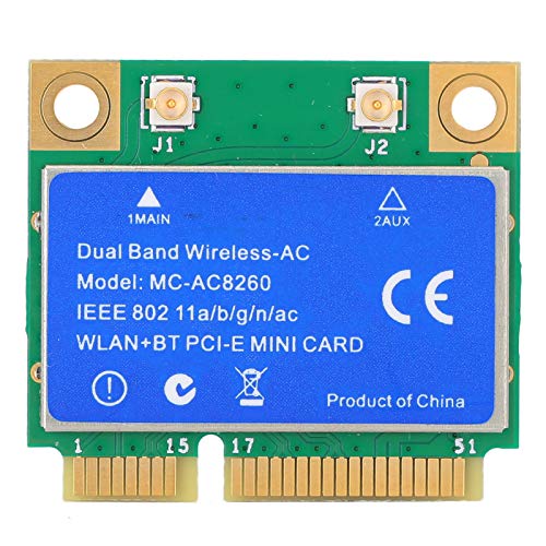 Hyuduo1 Tarjeta Mini PCI-E, Tarjeta WiFi de Doble Banda 1200M 300Mbps / 867Mbps, Tarjeta de Red inalámbrica 8260 WLAN + BT 2-en-1 MC8260, Compatible con 802.11a / b/g/n/AC.