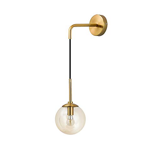 I-xun Lámpara de pared Bola de cristal Luces de pared Latón E27 Lámpara de caída Lámpara de sombra Lámpara de noche para sala de estar, dormitorio (Ámbar, 15cm)