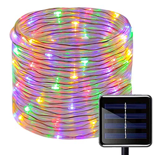 Ibely Solar Rope Lights,100 Leds 10M/32.8ft Waterproof Solar String Copper Wire Light,Outdoor Rope Lights for Garden Yard Path Fence Tree Wedding Party Decorative (Multicolor)