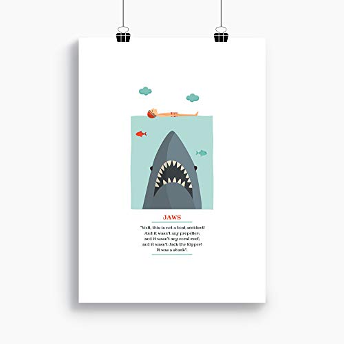 Ilustración “Tiburón (Jaws)". Lámina disponible en dos medidas: A4 / A3. Incluye frase de la película de Spielberg.