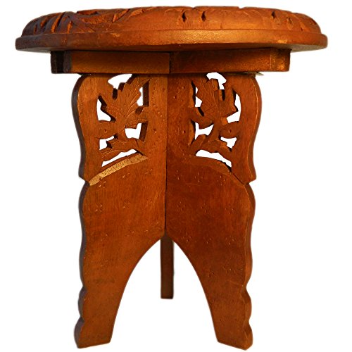 indischerbasar.de Soporte macetas Flores pequeña Mesa Auxiliar 48 x 45 cm Madera Talla Dos Partes