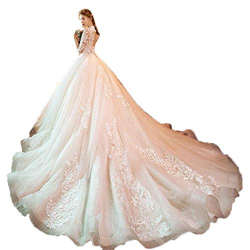 Inicio Accesorios Mujer Media Manga Apliques de Encaje Floral Malla Tul Tren Largo Vestido de Novia Vestido de Novia Princesa Vestido de Novia Fiesta Formal Banquete Vestido de Fiesta Vestido de fo