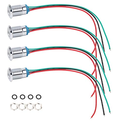 Interruptor de botón pulsador de enclavamiento de 4 juegos 110-220V LED Impermeable Redondo de acero inoxidable Autoblocante((Rojo y verde))