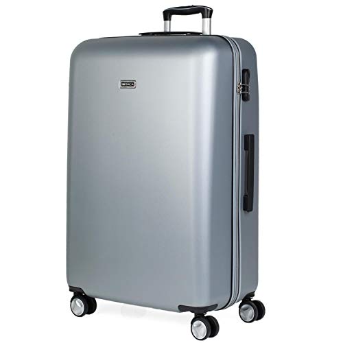 ITACA - Maleta de Viaje Rígida Grande XL Trolley 76 cm de abs Texturizado. Ligera. Gran Capacidad. Mango Asas 4 Ruedas Candado. Estudiantes. T58070, Color Plata