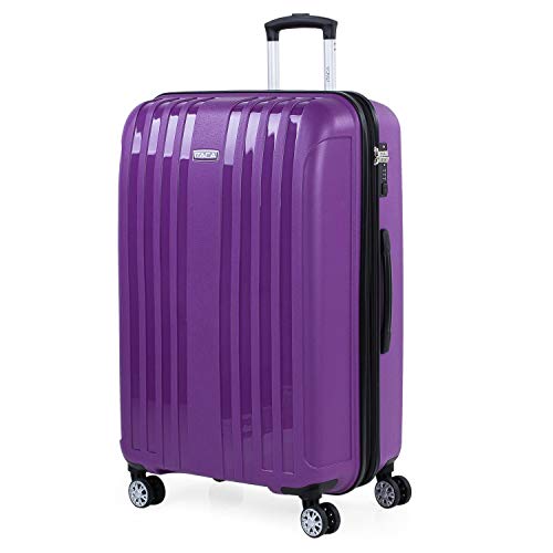 ITACA - Maleta Grande expandible para Viaje rígida con 4 Ruedas Dobles Fabricada en Polipropileno con Cerradura TSA, Ligeras y s 760270, Color Morado