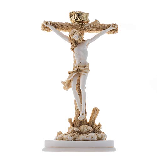 Jesucristo de Nazaret Hijo de Dios, crucifijo Mesías, estatua cristiana de Alabastro, tono dorado, 22,8 cm