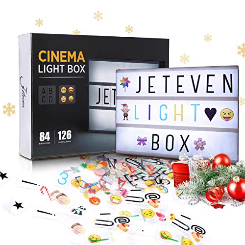 Jeteven Caja de Luz para Pascua Tamaño A4 Lightbox LED con Letras Emoji y Números USB o con Pilas Cartas Cambiables del Lámparas Decoradas para la Navidad la Boda de la Fiesta de Cumpleaños (Blanco)