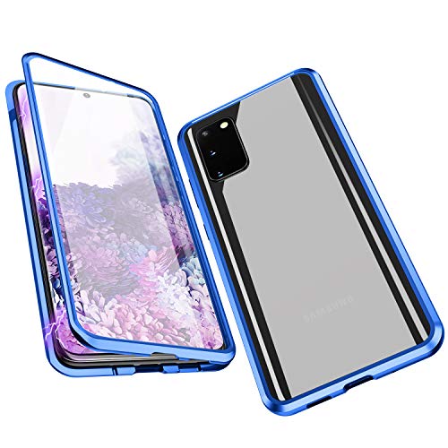 Jonwelsy Funda para Samsung Galaxy S20 Plus, Adsorción Magnética Parachoques de Metal con 360 Grados Protección Case Cover Transparente Ambos Lados Vidrio Templado Cubierta para Samsung S20+ (Azul)