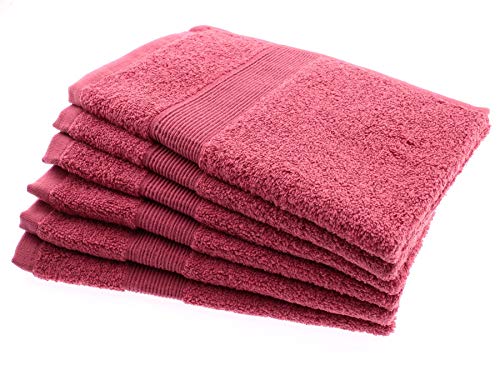 Juego de 6 Toallas de Mano Lavabo Rojas 100% Algodón de 550g/ m² para Baño, Manos, Cara, Gimnasio Peliquerias y SPA - Dimensiones 30 cm x 50 cm [Fabricado en Portugal]