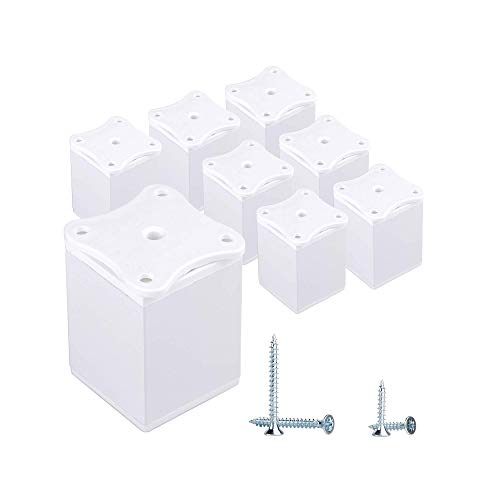 Juego de 8 patas de muebles de 6 cm de altura ajustable, perfil angular, 40 x 40 mm, material: aluminio, plástico, tornillos incluidos (8 unidades), color blanco