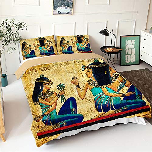 Juego de Ropa de Cama 3 Piezas, Morbuy 3D Egipto Impresión Juego de Fundas de Edredón Incluye Microfibra Funda Nórdica y Funda de Almohada (Antiguo Egipto,220x260cm)