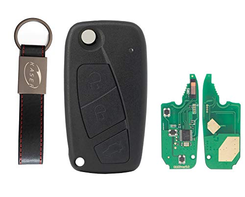 kaser Llave Mando Coche para Fiat con Tarjeta Electrónica 3 Botones para Punto Ducato Stilo Panda (433 MHz ID46 PCF7946 Chip) Transponder con Llavero KASER